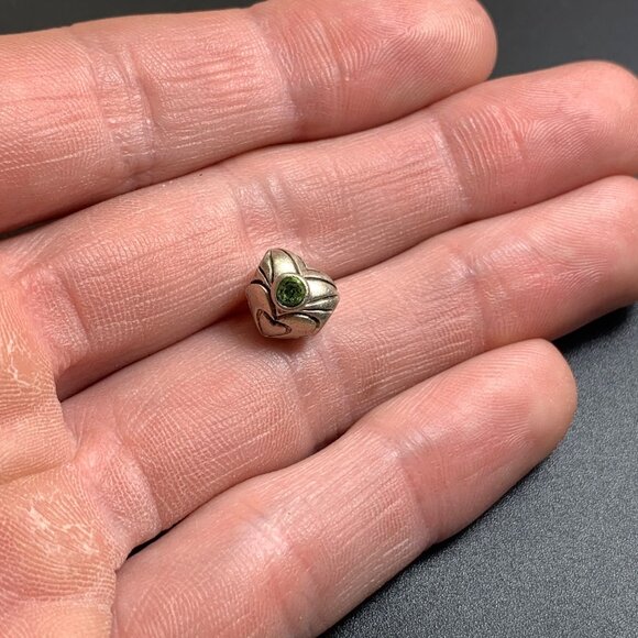 VTG Sterling Silver 925 Peridot Bezel Set Heart Double Sided Slide Charm 0.25" - Picture 7 of 8